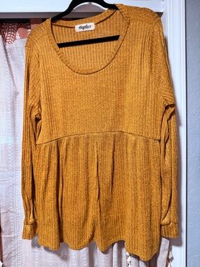 Haptics Women's Long Sleeve Ribbed Peplum Tunic - Mustard